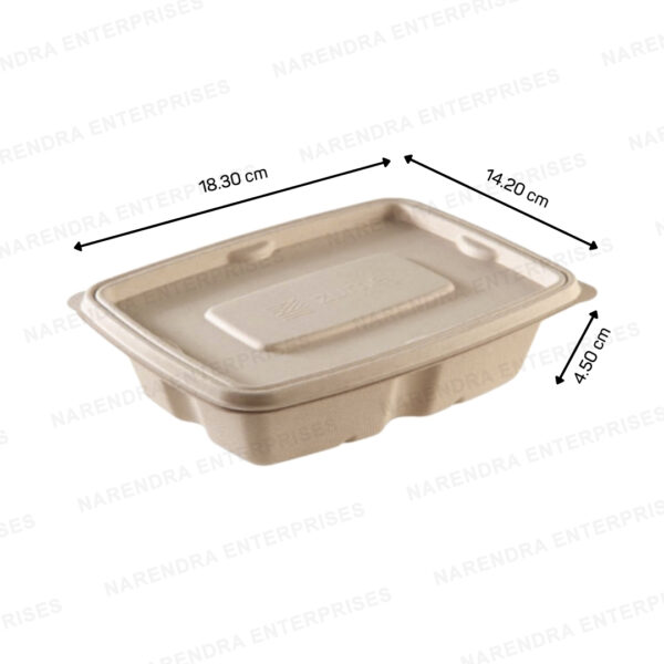 500ml bagasse anti leak rectangle container with lid d