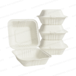 6 x 6 Bagasse Clamshell Bento Box - Image 3