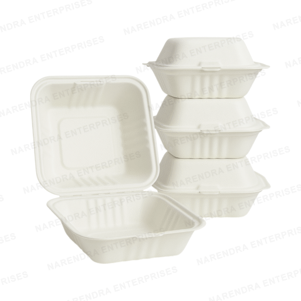 6 x 6 Bagasse Clamshell Bento Box - Image 3